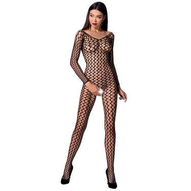 Bodystocking Sexy a Rete Aperta con Ricami Passion Nero